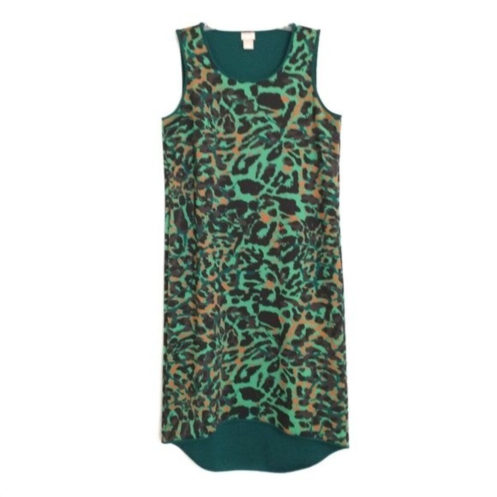 Chico's Green Animal Print High Low Tank Dress Size 1 (Medium / 8-10) Camo